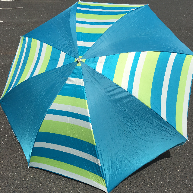 UMBRELLA, Beach - Aqua, Green & White Stripe